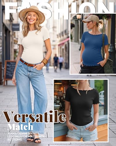 4 Pack Women's Maternity Ribbed Shirts - color: Black, Dark Green, Navy Blue, Cream, size: XX-Large