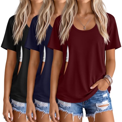 Huukeay 3 Pack Women's Nursing Shirts - color: Black, Navy Blue, Burgundy, size: Medium