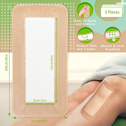 NeuHeils Silicone Foam Dressing with Border 4 x 8 Inch, 5 Pack Latex Free - size: 4''x8'' (Pack of 5)