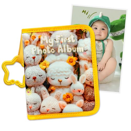 Baby's My First Family Album Baby Photo Albums Soft Photo Cloth Book with Baby-Safe Mirror Holds 17 4x6 Photos for Newborns, Toddlers, Baby Shower - color: D