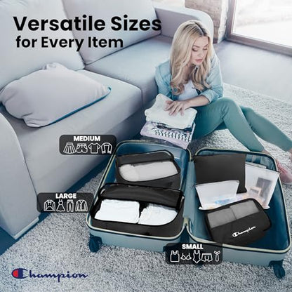 Champion Packing Cubes for Travel - 6 Piece Organizer Set, Carry-On Ready - color: Black