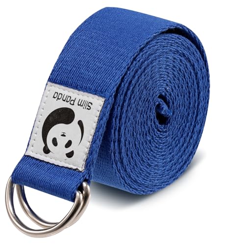 Slim Panda Yoga Strap for Stretching,Cotton Yoga Strap with Adjustable D-Ring Buckle,Non-Elastic Yoga Belt for Pilates,Gym Workouts,Physical Therapy,Improve Flexibility - color: Deep Blue, size: 8 Feet