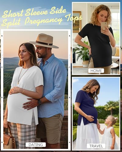 Ficerd 3 Pack Women's Maternity T Shirts - color: Black, White, Navy Blue, size: Large