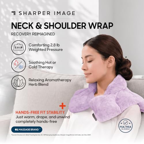 Sharper Image Heated Neck & Shoulder Wrap - Microwavable Warm & Cooling Plush Pad, Scented Aromatherapy (100% Natural Lavender & Herb Spa Blend), Pain Tension Headache Relief Therapy, Gift for Women - color: Lavender, size: 1 Count (Pack of 1)