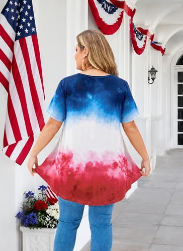 Womens Plus Size Tunic Tops Swing Summer Casual Flowy Blouses - color: American Flag Tunic Navy Red, size: XX-Large