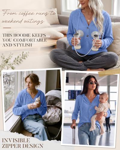 Neer Women's Nursing Hoodies Breastfeeding Shirts - color: Light Blue, size: Large