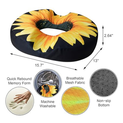 Donut Pillow Seat Cushion for Tailbone Pain Relief Hemorrhoids - color: Sunflower