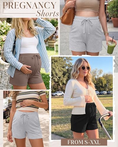 3 Pack Women Maternity Shorts - color: Coffee, Light Gray, Black, size: XX-Large