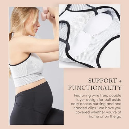 Ingrid & Isabel - Seamless Maternity and Nursing Sports Bra - color: Black/White Combo, size: Small
