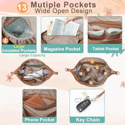 MOMINSIDE Diaper Bag Tote Convertible Diaper Bag Backpack Tote Leather - color: Brown