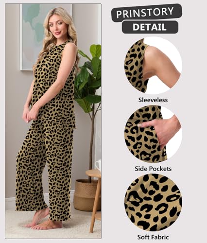 PrinStory Womens Pajamas Sets Sleeveless Pjs Set S-4XL - color: Fp-ld Khaki, size: 3X-Large