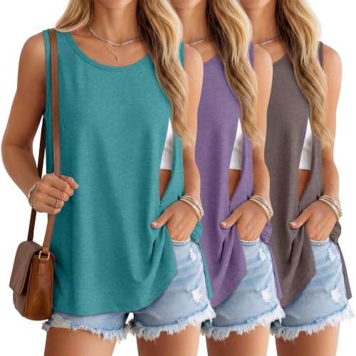 Huukeay 3 Pack Women's Oversized Nursing Tank Tops - color: Peacock Blue, Purple, Taupe, size: Medium