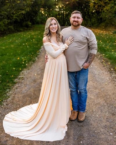 Saslax Off Shoulder Maternity Maxi Dress for Photoshoot - color: Champagne, size: X-Large