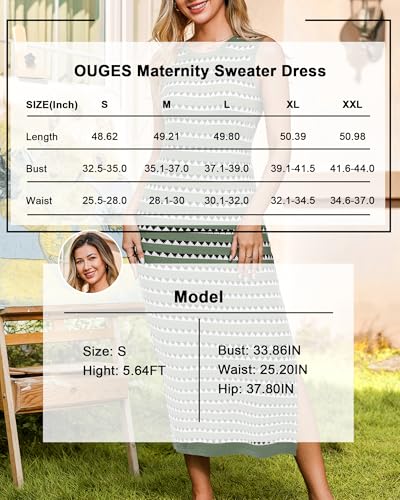OUGES Women's Sleeveless Striped Bodycon Sweater Maternity Midi Dress - color: Gray Green White Striped, size: Large