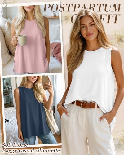 4 Pack Nursing Breastfeeding Tank Tops - color: Haze Blue, Pink, White, Light Green, size: Medium