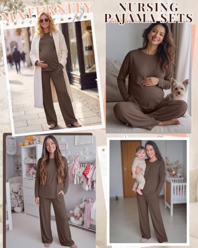 Riyiper Womens Oversized Maternity Pajama 2 Piece Set - color: Coffee, size: Large