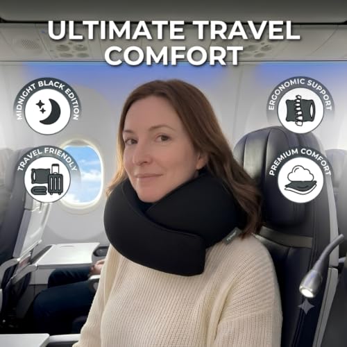 FlyHugz® Neck Travel Pillow Memory Foam Neck Pillow, Midnight Black - color: Midnight Black