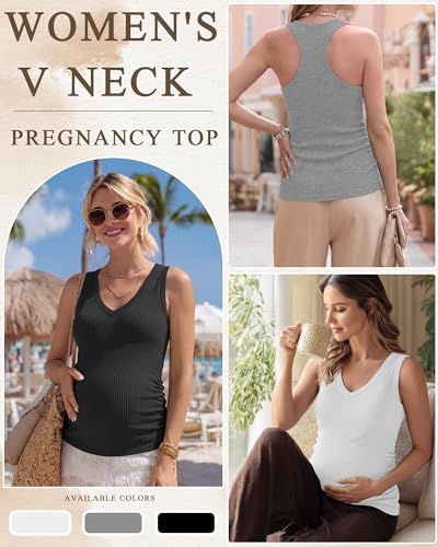 3 Pack Women's Maternity Tank Tops - color: White, Light Heather Gray, Black, size: Medium