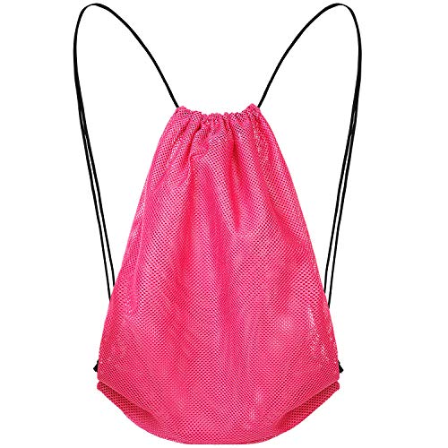 Frienda Mesh Drawstring Backpack Bag Multifunction Bag, Fluorescent Pink - color: Fluorescent Pink