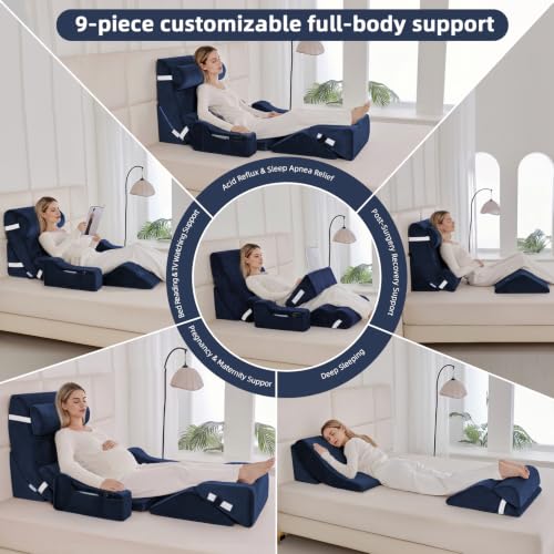 Wedge Pillow Set for After Surgery,Navy,9PCS-23.2" - color: Navy, size: 9PCS-23.2''