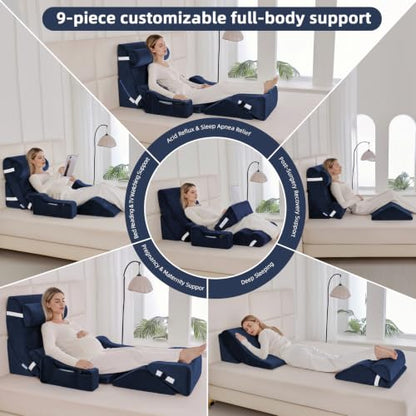 Wedge Pillow Set for After Surgery,Navy,9PCS-23.2" - color: Navy, size: 9PCS-23.2''