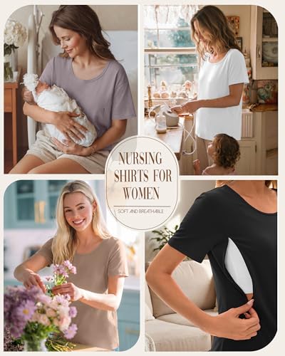 Ficerd 4 Pack Women's Maternity Nursing Shirts - color: Gray Purple, Khaki, White, Black, size: Small