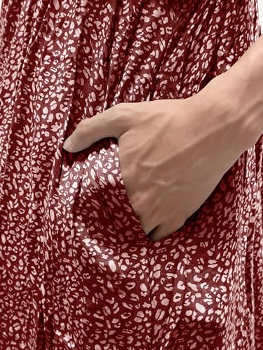 CzzzyL Womens Nursing Dress Summer Floral Print Smocked Maxi with Pockets - color: Leopardred, size: Large