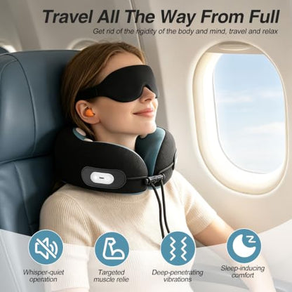 Travel Neck Pillow with Heat & Massage,Neck Massager with 8-Point Vibration