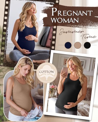 Riyiper 3 Pack Women's Maternity Tank Tops - color: Black, Light Brown, Navy Blue, size: XX-Large