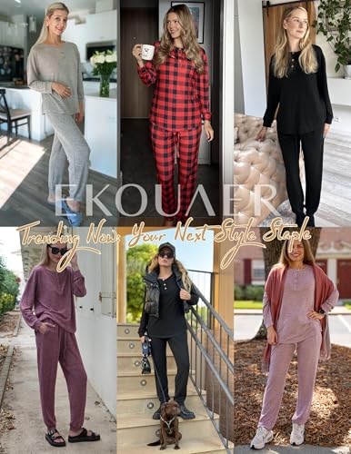 Ekouaer Womens Pajama Sets Long Sleeve Henley Neck Pj Sets Loungewear 2pcs - color: Brown, size: Small