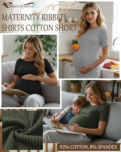 3 Pack Women's Maternity Ribbed Shirts - color: Black, Army Green, Light Heather Gray, size: Small