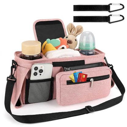 Accmor Universal Stroller Organizer with Insulated Cup Holder - color: All Pink