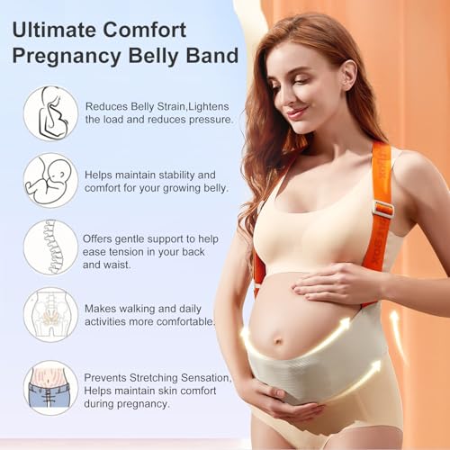 Maternity Belly Band with Shoulder Straps - Breathable Pregnancy Support Belt for Lower Back & Pelvic Pain Relief - Adjustable Abdominal Binder for Walking, Exercise & Work (Grey-Small)