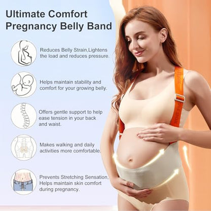 Maternity Belly Band with Shoulder Straps - Breathable Pregnancy Support Belt for Lower Back & Pelvic Pain Relief - Adjustable Abdominal Binder for Walking, Exercise & Work (Grey-Small)