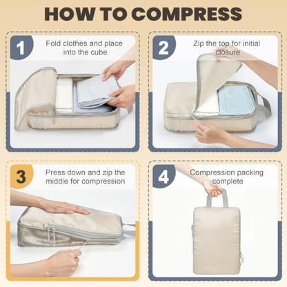 8-Set Compression Packing Cubes for Travel - color: Cream