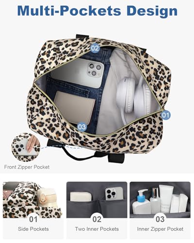 Pritent Travel Duffle Bag, Weekender Overnight Personal Item Carry On Bag - color: Leopard, size: Medium