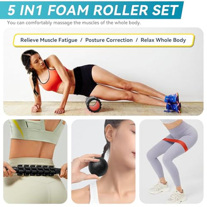 Krightlink 5-in-1 Foam Roller Set High Density Deep Tissue Muscle Massage - color: Pure Black
