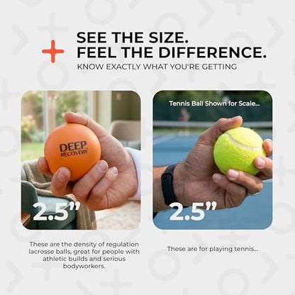 Deep Recovery Sport Yoga Deep Tissue Massage Ball Set, Extra Firm – Lacrosse Ball Size (2.75in) Myofascial Release Balls for Feet, Back, Neck, Legs, & Arms – Trigger Point & Mobility Therapy (2-Pack) - style: Extra Firm