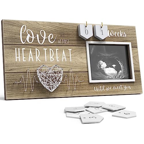 Baby Sonogram Picture Frame with Countdown Weeks - Standard 4"x3" Ultrasound Photo - Pregnancy Announcements Ideas - Gender Reveal Baby-Shower Gift - New Mom Expecting Parents to Be Keepsake Gifts