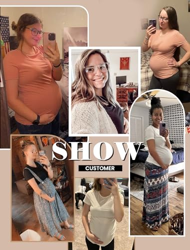 Ekouaer 3/4 Pack Womens Maternity Shirts Short Sleeve Pregnancy Tops - color: 3pcs Black / Grey / White, size: Medium