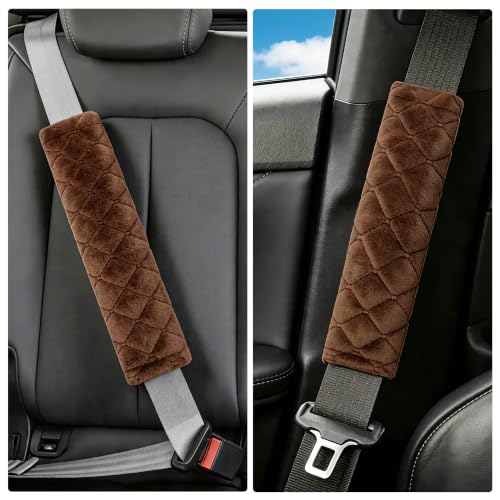 Amooca 2 Pack Seat Belt Covers Soft Shoulder Pad for Cars & Backpack - color: Brown