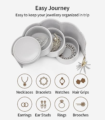 VLANDO Travel Jewelry Organizer, 3 Tier Roll Up Design, Hard Shell Storage - color: C.Grey