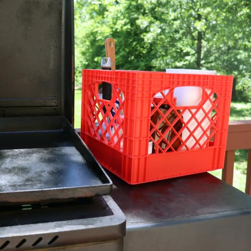 MIRAMAR Milk Crate, Stackable Plastic Storage with Handles, 16 Qt, Red, 2 Pack - color: Red, size: 2-Pack