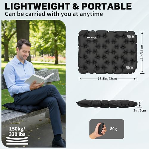 EULANT Lightweight Inflatable Seat Cushion,Compact Travel Cushion Pad - color: Black
