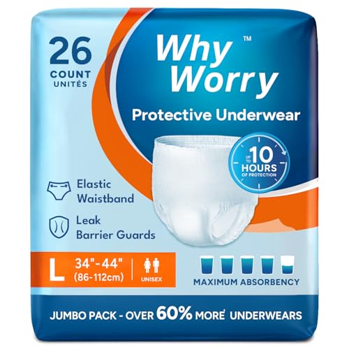 WhyWorry Incontinence Underwear for Women & Men, Large, 26 Count - size: Large (26 Count)