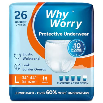 WhyWorry Incontinence Underwear for Women & Men, Large, 26 Count - size: Large (26 Count)