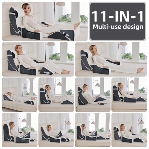 Wedge Pillow Set for After Surgery,White/Dark Grey,9PCS-23.2" - color: White/Dark Grey, size: 9PCS-23.2''