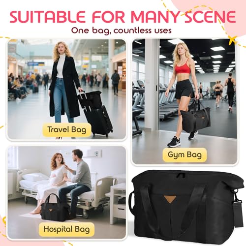Duffle Bag for Travel with Trolley Sleeve, Gym Bag, Black - color: Black