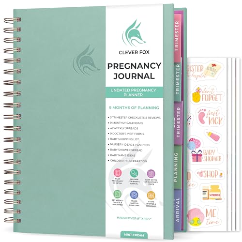 Clever Fox Pregnancy Journal, Expecting First Time Mom Planner Mint Green - color: Mint Cream, size: 9" x 10.5" Regular Edition