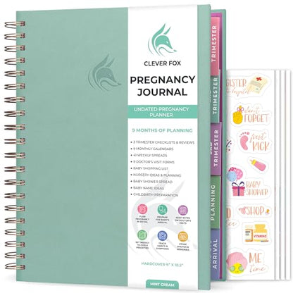 Clever Fox Pregnancy Journal, Expecting First Time Mom Planner Mint Green - color: Mint Cream, size: 9" x 10.5" Regular Edition